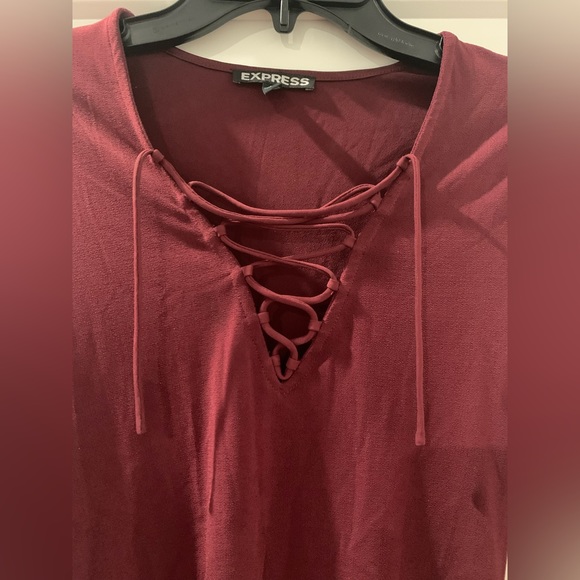 Red lace up front long sleeve top. Size small. - Picture 3 of 8